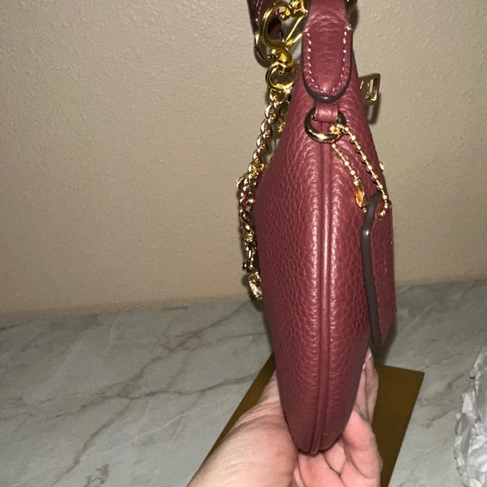 Coach Dark Red Leather Shoulder Bag with Gold Accents - Picture 7 of 8